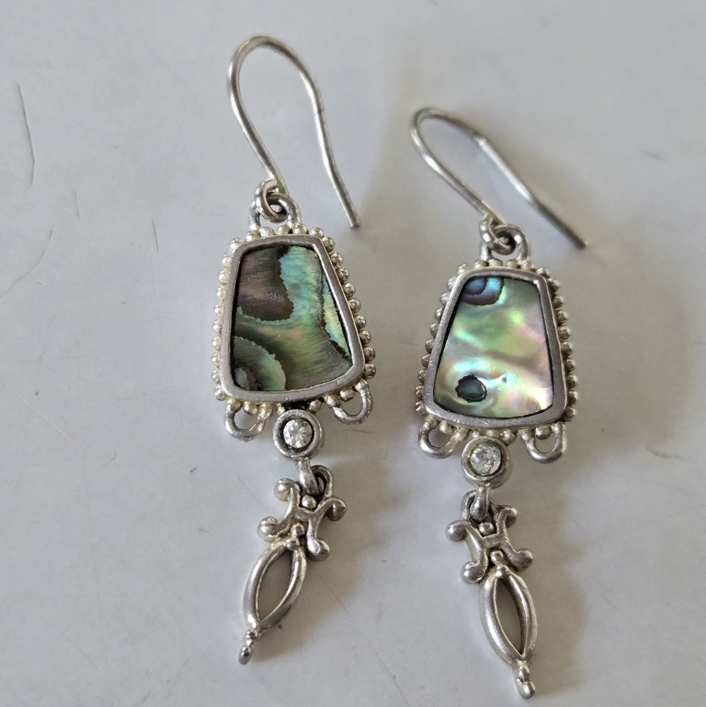 Sterling & Abalone Shell Dangle Earrings Signed